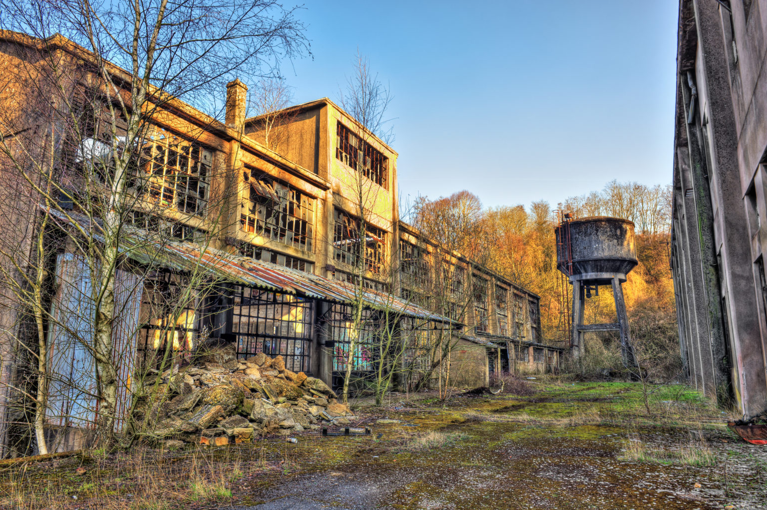 Exterior of an abandoned factory building