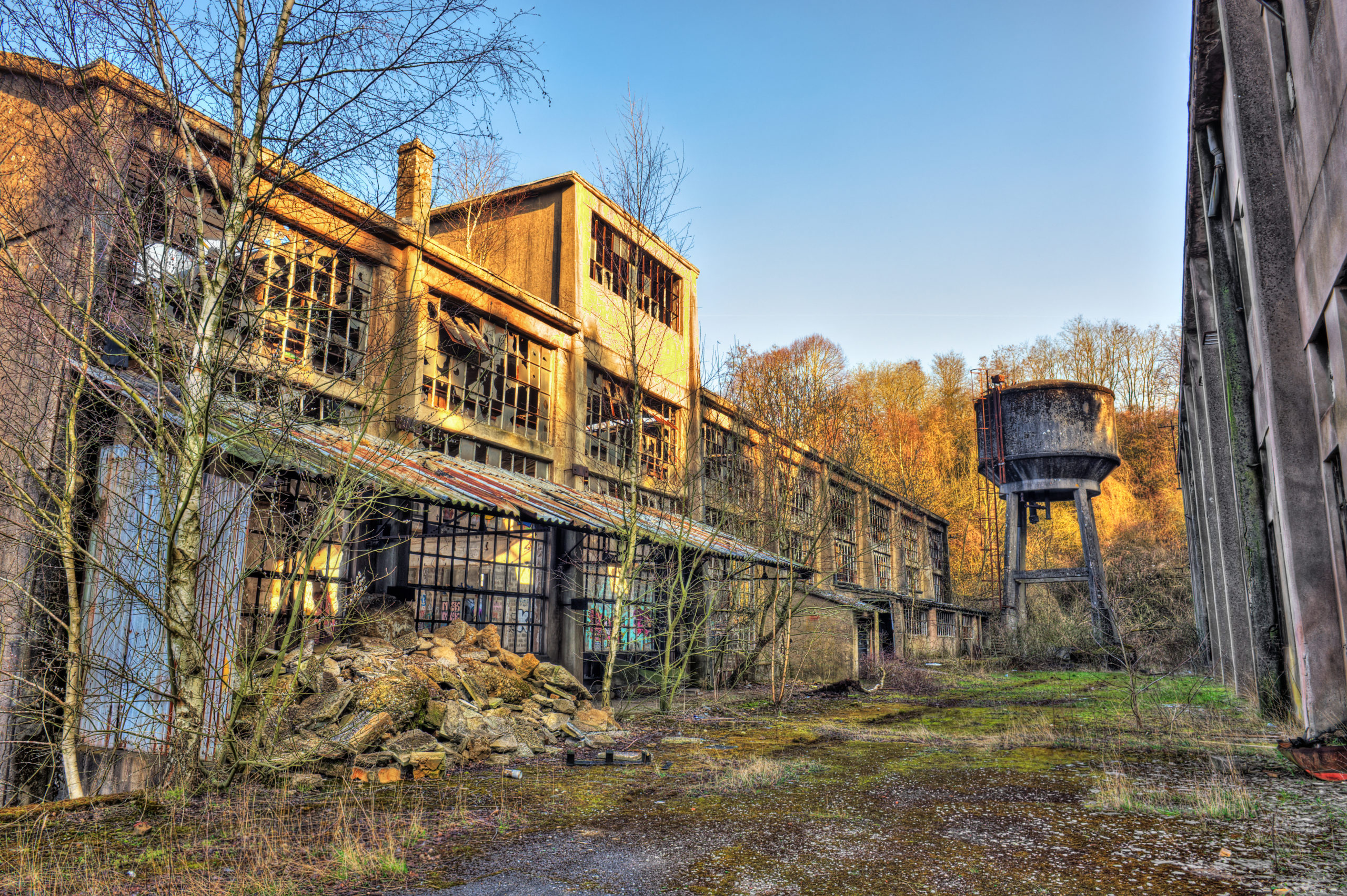 Exterior of an abandoned factory building